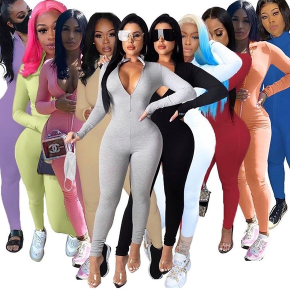 Bodycon Stretch Zipper Jumpsuit - Picture 1 of 1